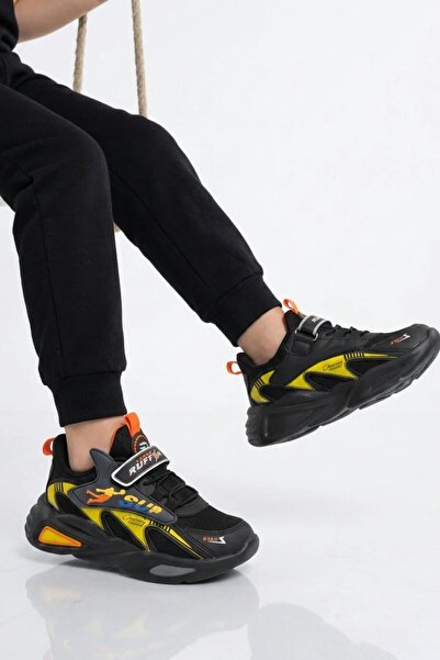 ruffon Black Yellow Mesh Velcro Boys' Sports Shoes