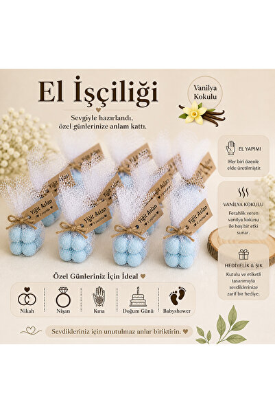 F&A Candle Kişiye Özel El Yapımı Mavi Bubble Mum – Vanilya Kokulu Nikah Nişan...