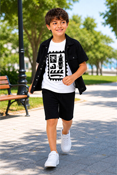 RİO COMPANY OUTLET Ri̇o 60505-26 Boy's 3-Piece Set Shirt T-Shirt Shorts Summe...