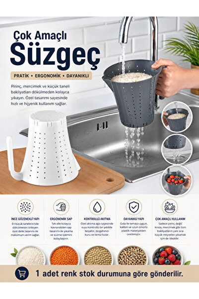 HopeWay Home Çok Amaçlı Pirinç ve Bakliyat Yıkama Süzgeci Ergonomik Saplı Pra...
