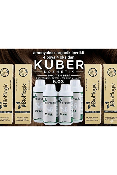 BIOMAGIC 5.03 Fındık Kabuğu Organik İçerikli Amonyaksız Kalıcı Saç Boyası 4Bo...