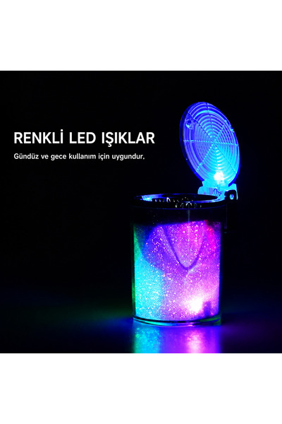IŞILTI DESİGN Araç İçi Çok Renkli Işıklı Küllük Renkli Işıklı Kapaklı Araba K...