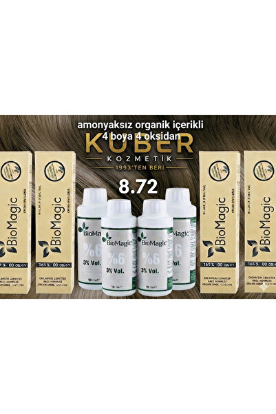 BIOMAGIC 8.72 Açık Küllü Kumral Organik İçerikli Amonyaksız Kalıcı Saç Boyası...