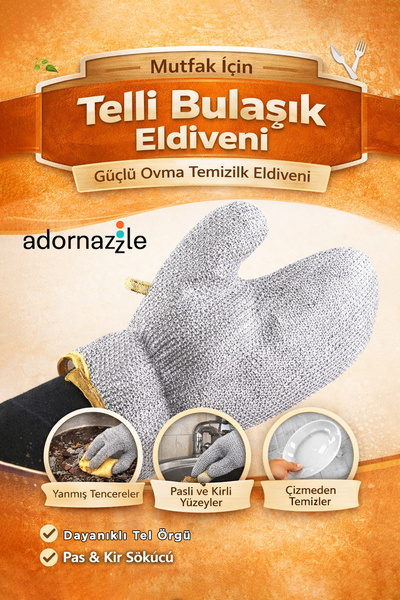 adornazzle Mutfak İçin Telli Bulaşık Eldiveni, Su Geçirmez, Çizmez, Güçlü Ovm...