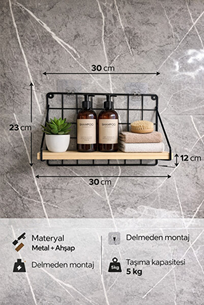 ozbience Mini Duvara Monte Metal ve Ahşap Raf, Mutfak ve Banyo Düzenleyici