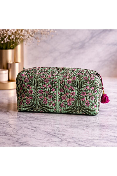 Tohfa Luxe Zova Green Handmade Block Printed Pouch - Large