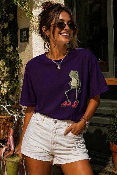 ArtYus Μπλουζάκι Unisex Oversize με στάμπα βάτραχου και παντόφλες – Βαμβακερό...