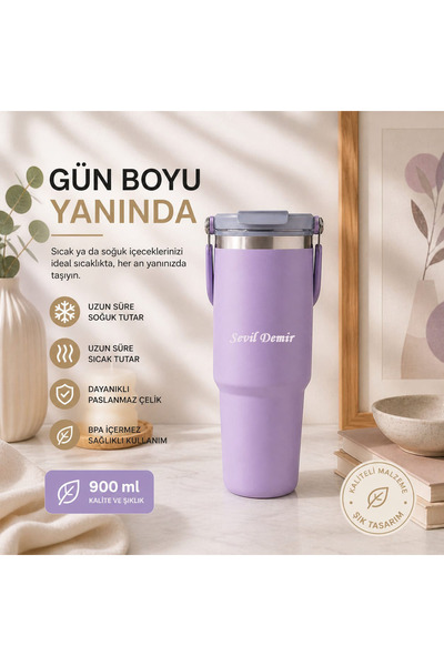 Cömert Hediyelik Eşya Kişiye Özel Termos Bardak 900 ml Paslanmaz Çelik -Çift ...