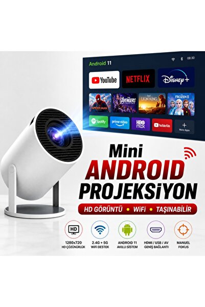 SMAYLİNG Mini Android 11 Projeksiyon Cihazı HD 1280x720, WiFi 2.4G/5G, HDMI U...