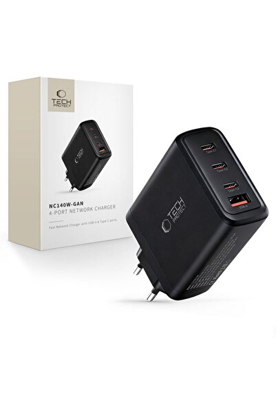 Tech-Protect NC140W-GAN ÎNCĂRCĂTOR DE REȚEA CU 4 PORTURI PD 140W / QC3.0 NEGRU