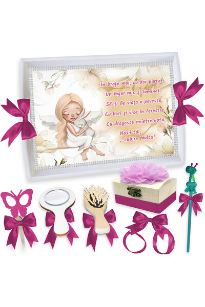 LoreBebe Set Tava Taiere Mot Fete, Tavita Alba, 7 Piese, Model Frumoasa Adorm...