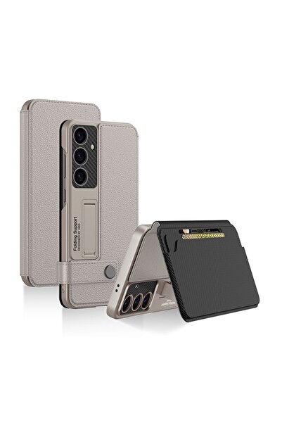 GKK Full Coverage Θήκη Πορτοφόλι με Στήριγμα Grey (Samsung Galaxy S25 5G)