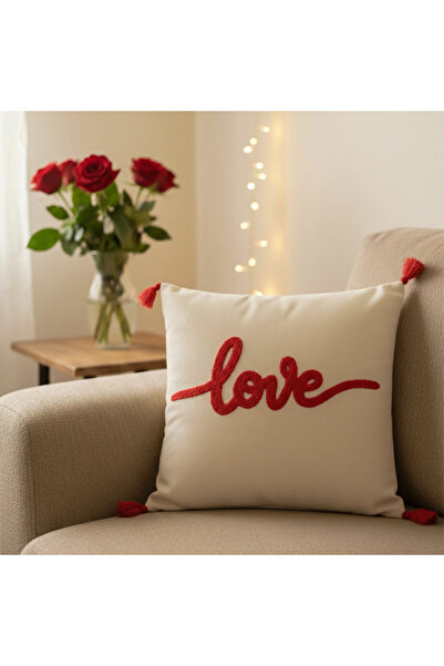 Maison Diane Home 'Aşkın İmzası' Kırmızı Love Punch Nakışlı 1 Adet Kırlent Kı...