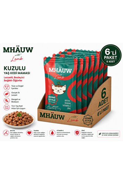 Mhauw Kuzu Etli Kıyılmış Pouch Yetişkin Kedi Konservesi 80 Gr 6'lı Paket