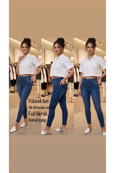 ModamarkReal Beli lastikli toparlayıcı yüksek bel büyük/küçük beden kot pantolon tayt rahatlığı