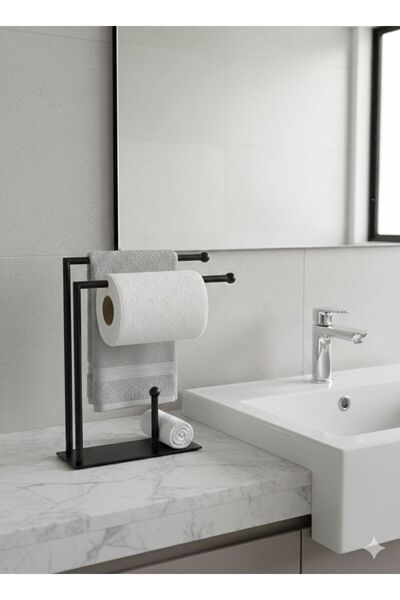 DERSEL Modern Matte Gold Metal Paper Towel Holder and Towel Rack – Countertop Standing Organizer