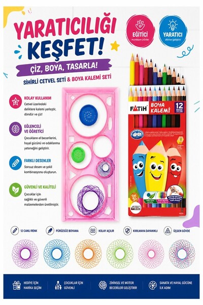 Artmaster Magična ravnala 1 komad i Fatih 12 paketa suve boje 1 paket plastič...