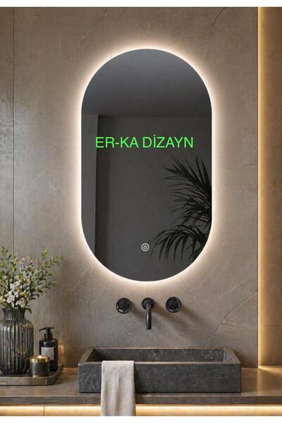 ER-KA DİZAYN 2 TARAFI OVAL DOKUNMATİK AYNA Led'li Lavabo & Banyo Aynası (DİMM...