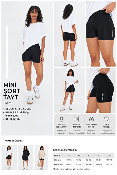 🔥 Kadın Siyah Mini Şort Tayt 25 cm Yüksek Bel Toparlayıcı Esnek Spor Tayt