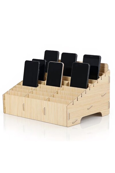 Cutipol Cutie din lemn pentru depozitarea telefoanelor – 30 compartimente, or...