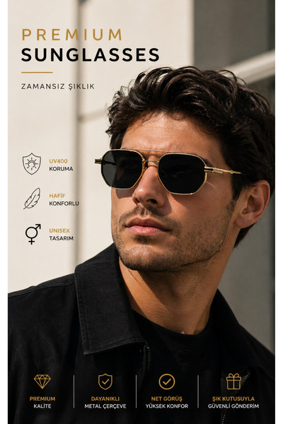 MioArt Eşref Tek Premium UV400 Erkek Güneş Gözlüğü – Gold