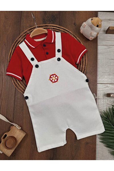 ASİLA Erkek Bebek Dümen Nakışlı Polo Yaka Salopet Takım