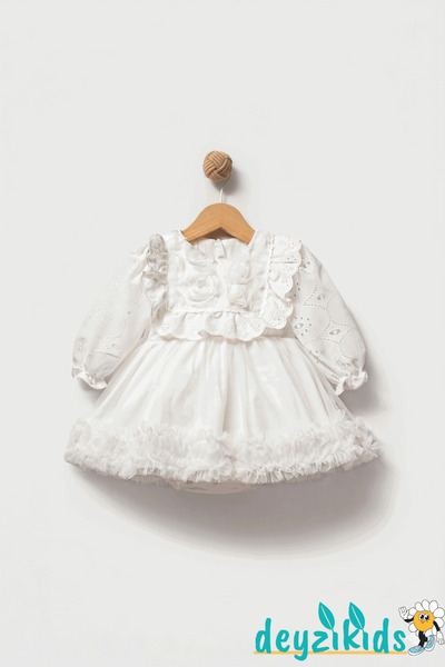 Deyzikids Dantelli Astarlı Yaka Detaylı Alttan Çıtçıtlı Aster Baby Romper Elb...