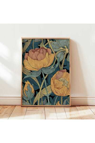NinaStore William Morris Altın Botanik Baskılı Sanat Eseri - Turkuaz ve Harda...
