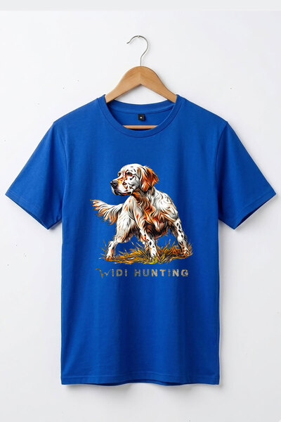WİDİ تي شيرت أساسي للجنسين مطبوع عليه كلب English Setter للصيد في الهواء الطل...