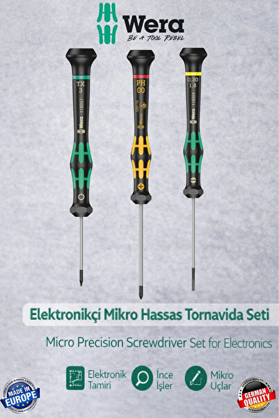 wera Elektronikçi Telefoncu Saatçi Tornavida Seti 3 Parça | Profesyonel Mikro...