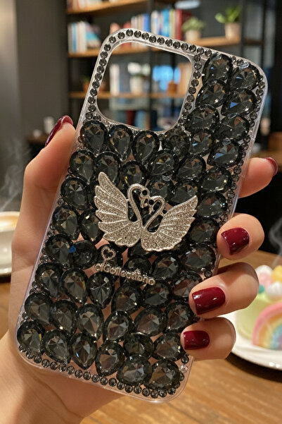 Nezih Case iPhone 11 Uyumlu Parlak Taşlı Kamera Çerçeveli Kuğu Tasarım Premiu...