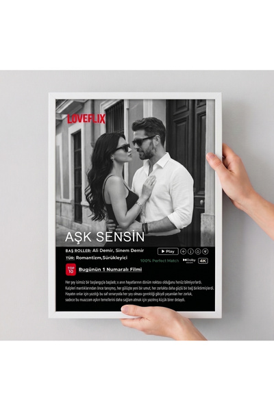 POPCORN Kişiye Özel Loveflix Film Afiş Anı Tablosu, Lamine Çerçeveli Fotoğraf...