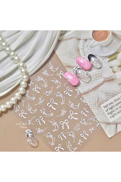 Choice18 1Pcs Shell Light Nail Stickers Small Fresh White Bow Ribbon Nail Cha...