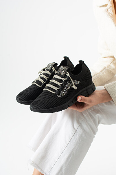expres moda Stone Laced Tricot Sports Shoes with Stone on the Side