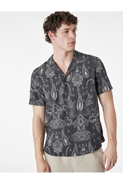 Koton Regular Fit Short Sleeve Buttoned Viscose Apaş Collar Shirt