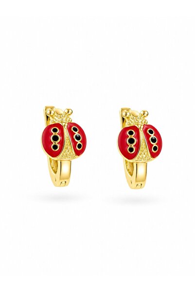 serelya Brass Ladybug Model Gold Color Children's Earrings