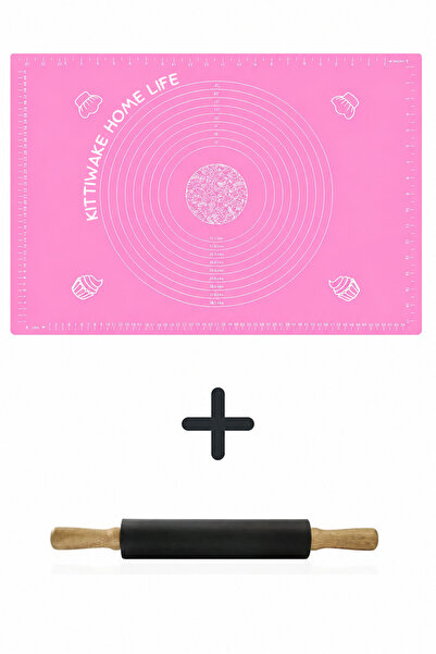 Kittiwake Home Life Pembe Silikon Hamur Açma Matı 45x65 cm + Siyah Silikon Me...