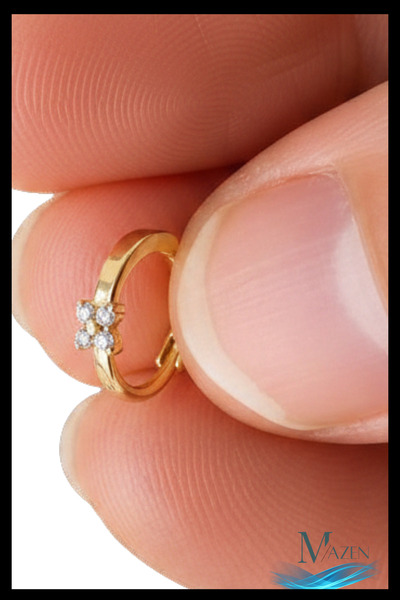 MAZEN 1 Adet Gold Renk Zirkon Taşlı Mini Çiçek Halka Küpe | 8 MM Çap | Helix ...