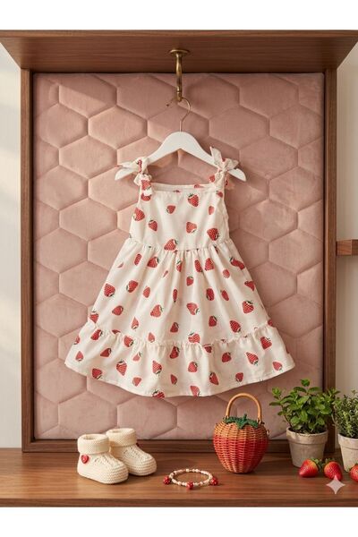 GÜL Baby Girls' Dress 6-10 Years Old (with Straw Hat as a Gift)