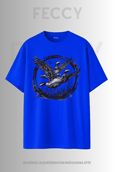 FECCY Premium Duck Printed Hunter Theme Unisex Oversize Γυναικείο T-Shirt Ανδ...