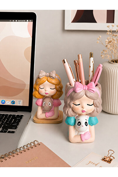 ps_studio.handmade Sevimli Kız Figürlü Kalemlik- Saksı Obje En 7 cm Boy 15 cm
