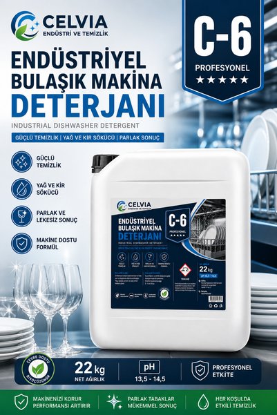 CELVIA Temizlik Endüstriyel Bulaşık Makine Deterjanı C-6 22 Kg Profesyonel Ya...