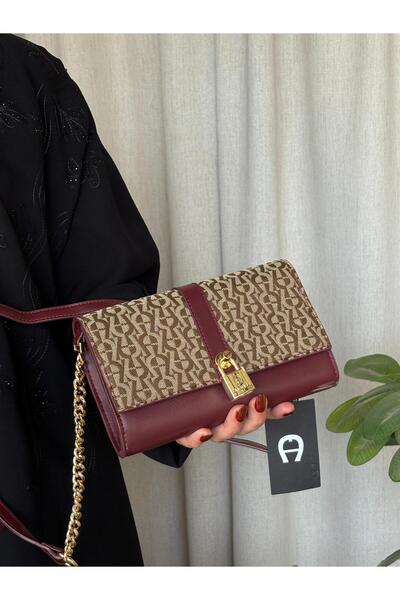 Aigner Women's Crossbody Bag with Gold Chain - Luxury Purse with Chic Pattern