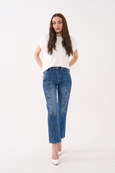 MINCHETTO 6041 Kadın Straight Fit Orta Bel Düz Paça Jean Pantolon