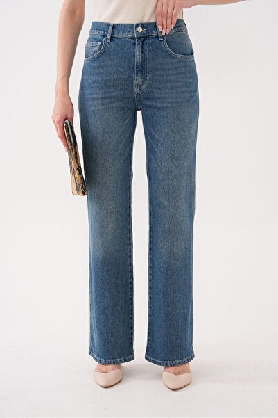 MINCHETTO 6024 - Kadın Straight Fit Yüksek Bel Geniş Paça Jean