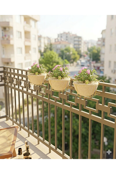 mba decor metal bending art Gold Metal Balkon Saksılık Saksı Tutucu Korkuluğa Asılan Çiçeklik 20 cm Sağlam Tel Demir