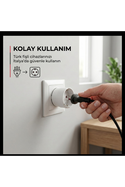 Tek-İş İtalya Erkek Fiş Türk Priz Dönüştürücü Type L to Type F Priz Adaptörü Seyahat Fiş Çevirici 16A 250V