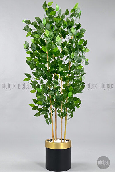 BİÇİÇEK Yapay Benjamin ağacı 140cm siyah gold metal saksıda