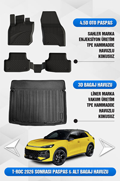 Sahler Volkswagen T-Roc 2026 Sonrası Uyumlu 4.5D Premium Havuzlu Oto Paspas v...