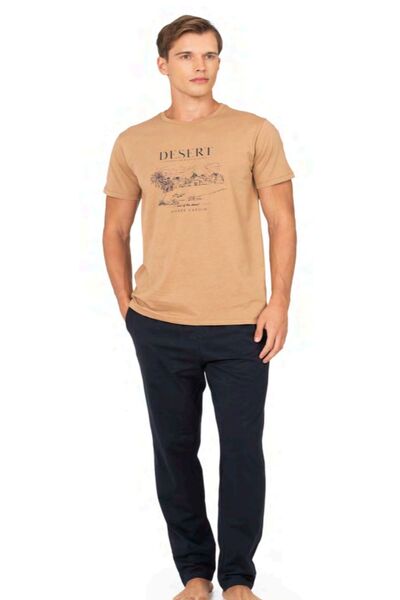 Pierre Cardin 6138 Men's Short Sleeve Crew Neck Pajama Set-Brown